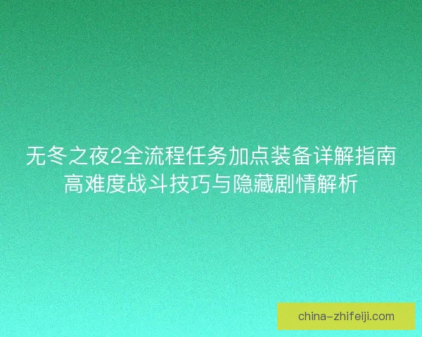 无冬之夜2全流程任务加点装备详解指南高难度战斗技巧与隐藏剧情解析